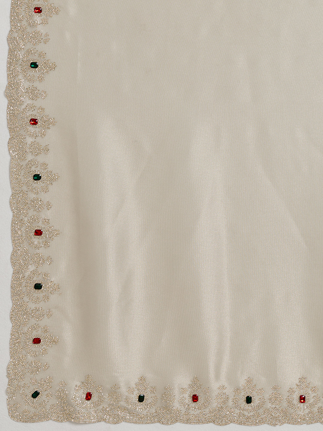 Champagne Satin Saree with Multicolor Stone Embroidered Border