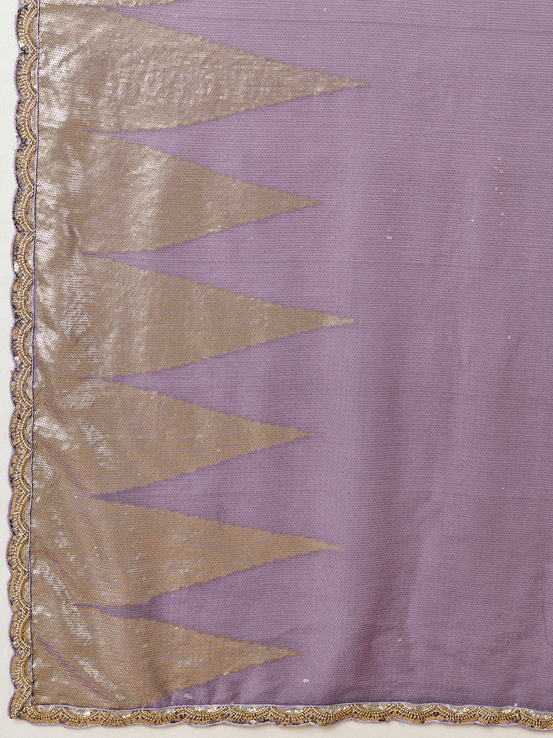 Lavender Shimmer Saree with Geometric Gold Sequin Pattern