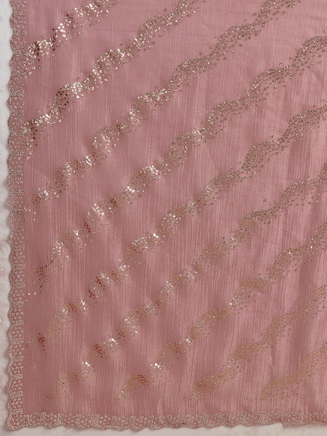 Mauve Pink Shimmer Saree with Diagonal Sequin Stripe Embroidery