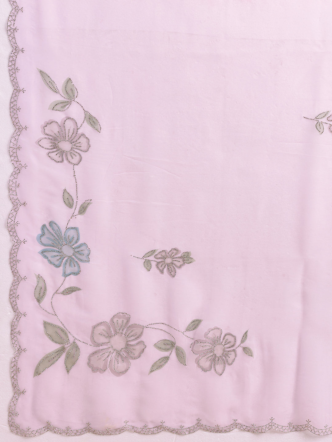 Lilac Organza Saree with Floral Print with Stone Work