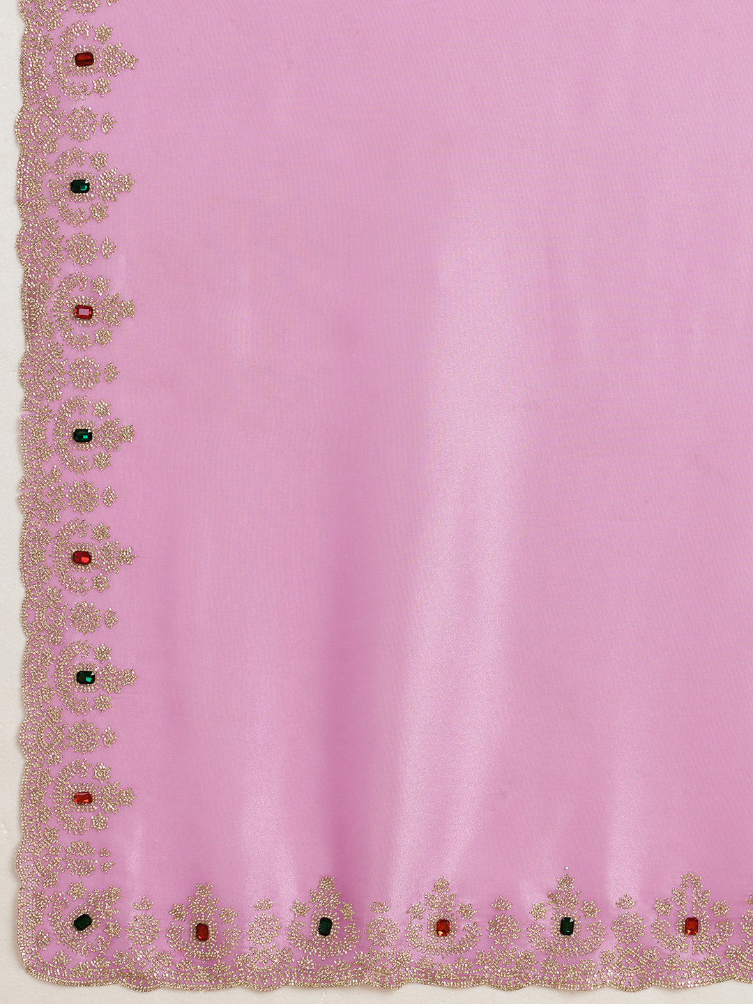 Lavender Pink Satin Saree with Multicolor Stone Embroidered Border