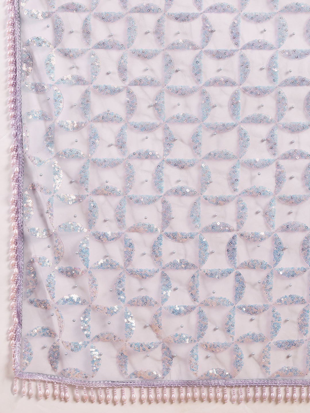 Mauve Net All-Over Sequin Embroidery Saree with Bead Drop Border