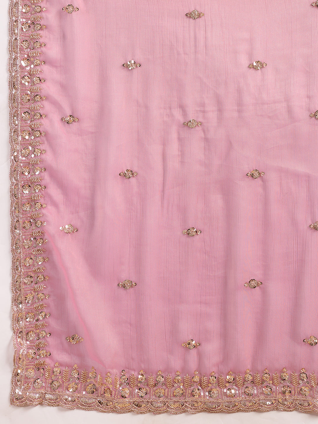 Candy Pink Embellisheded Glass Ciffon Saree with Matiching Blouse Piece