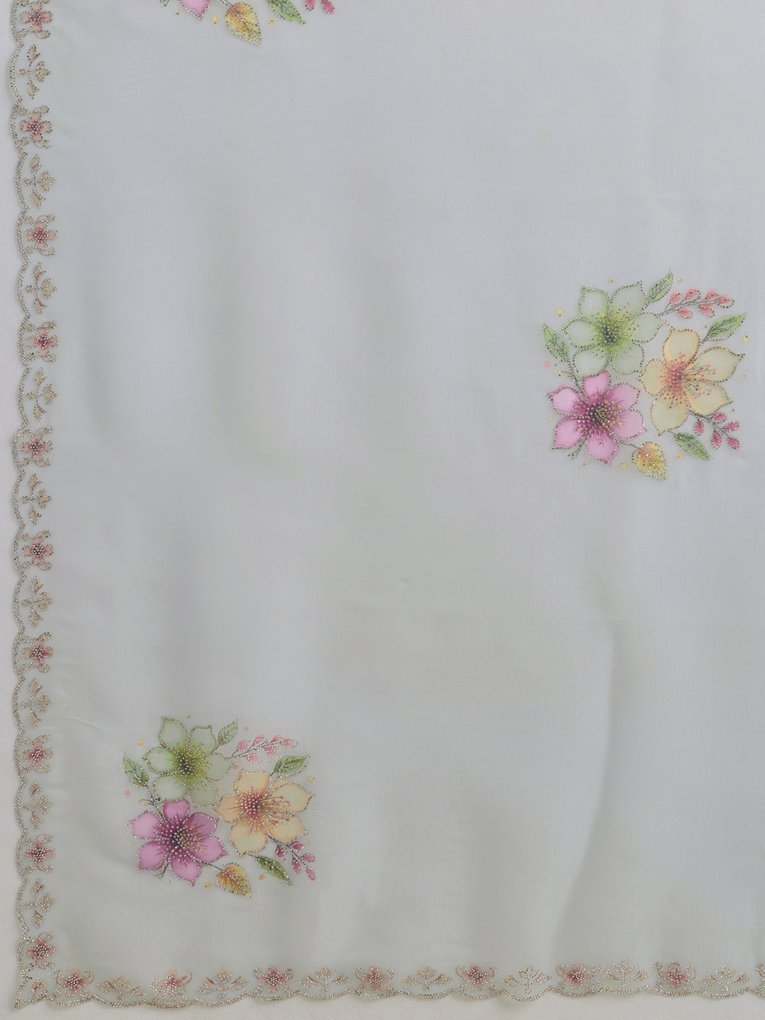 Grey Lilac Organza Saree with Multicolor Floral Bouquet Embroidery