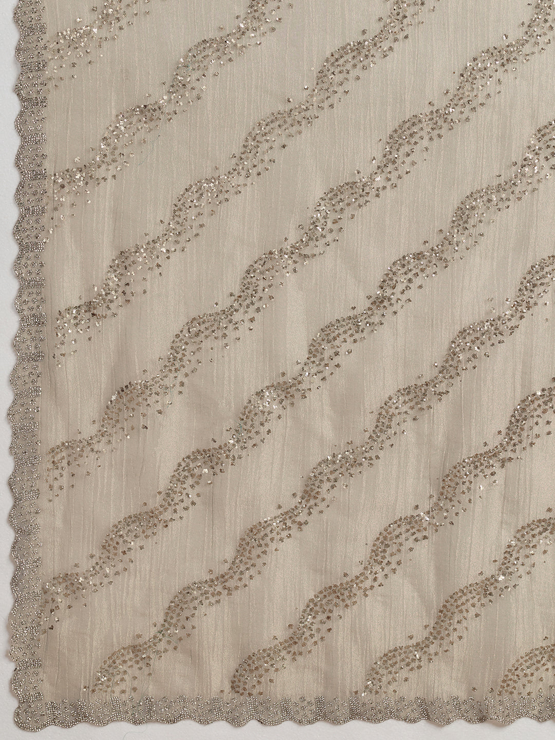 Grey Shimmer Saree with Diagonal Sequin Stripe Embroidery