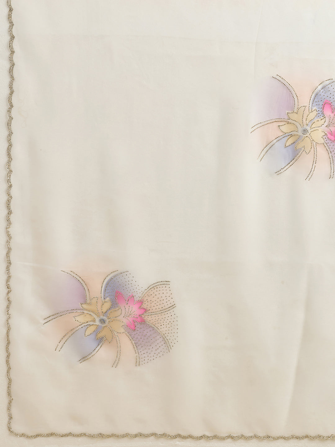 Off White Organza Saree with Digital Lotus Print and Stone Embroidery