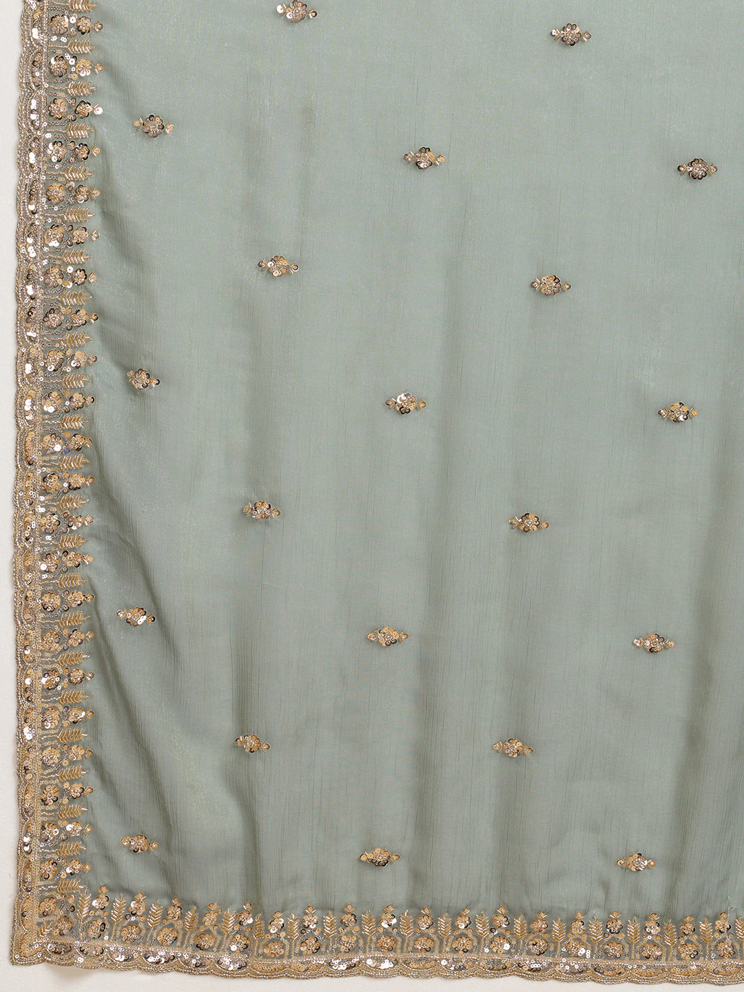 Teal Grey Shimmer Saree with Sequin Scatter Work and Stone Embroidered Border
