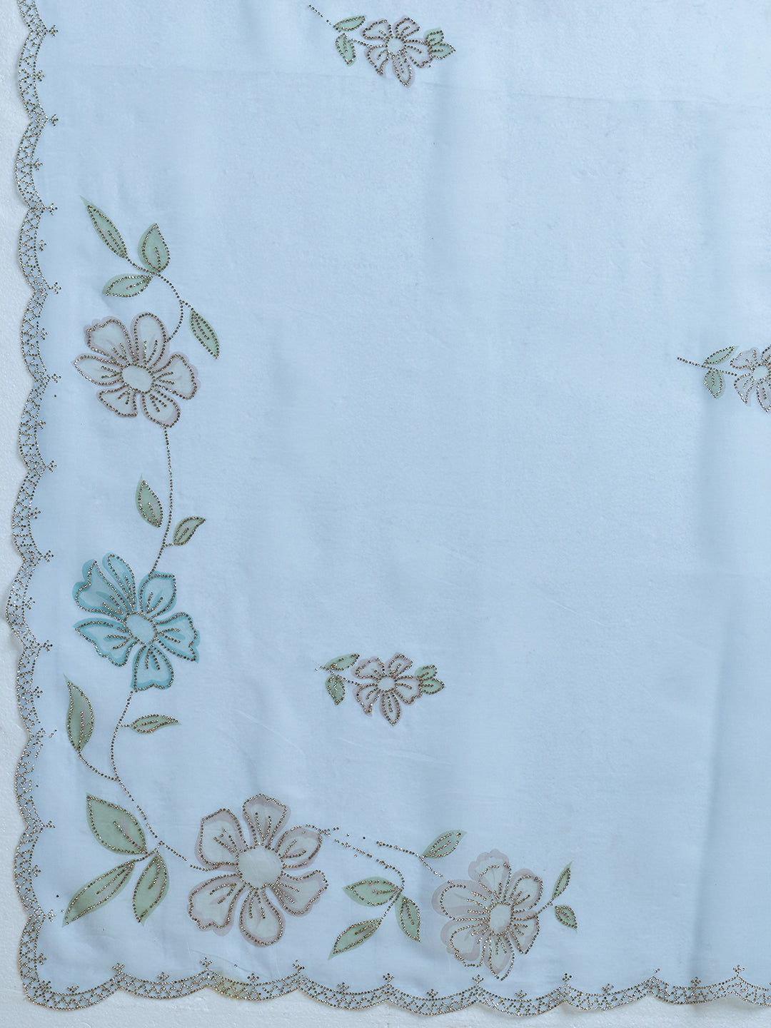 Sky Blue  Organza Saree with Floral Print with Stone Work (Copy)