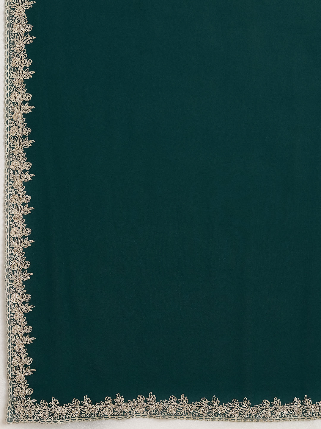 Rama Green Georgette Saree with Silver Zari Floral Embroidery and Matching Blouse