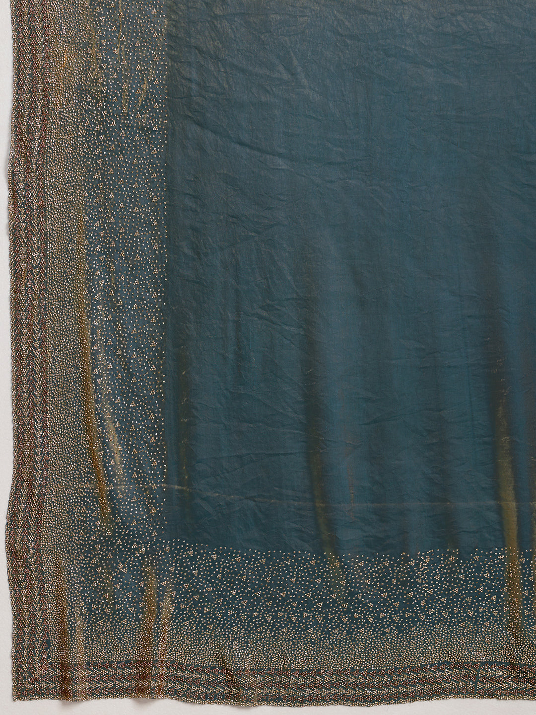 Teal Blue Shimmer Saree with Gold Sequin Embroidered Pallu