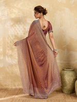 Dark Brown 2 Tone Satin gold & Brown stone work Saree with Matichng Blouse Piece
